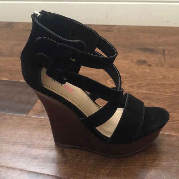 JustFab Shoes - Just Fab Black Faux Suede Wedges